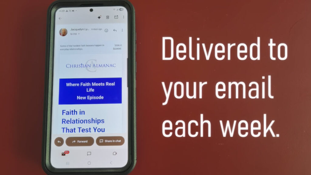 Christian Almanac subscription form with text "Delivered to your email each week"